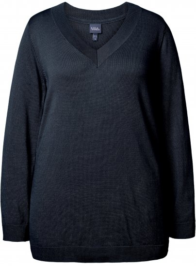 Ulla Popken Casual V-Neck Long Sleeve Sweater Navy Blue - Felpe & felpe con cappuccio - Felpe, Hoodie e Maglieria Calda
