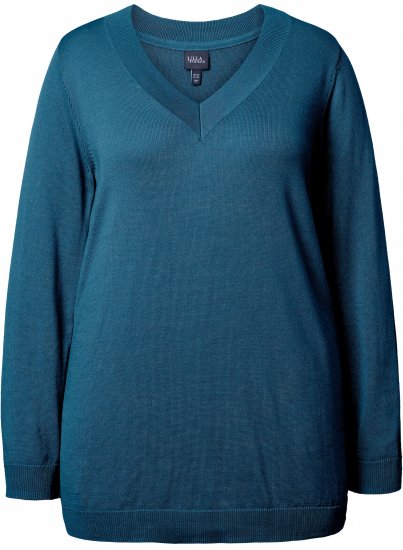 Ulla Popken Casual V-Neck Long Sleeve Sweater Cerulean - Felpe & felpe con cappuccio - 