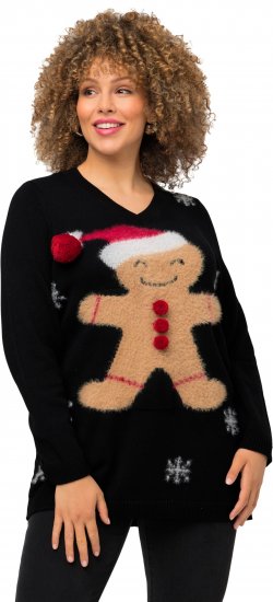 Ulla Popken Gingerbread Man Christmas Sweater Black - Felpe & felpe con cappuccio - 