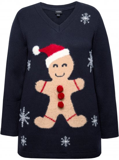 Ulla Popken Gingerbread Man Christmas Sweater Navy - Felpe & felpe con cappuccio - Felpe, Hoodie e Maglieria Calda