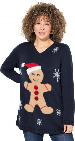 Ulla Popken Gingerbread Man Christmas Sweater Navy - Felpe & felpe con cappuccio - Felpe, Hoodie e Maglieria Calda
