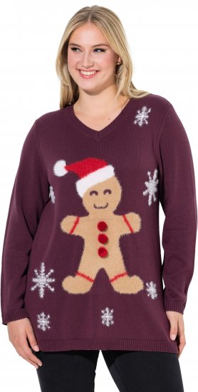 Ulla Popken Gingerbread Man Christmas Sweater Dark Wine Red - Felpe & felpe con cappuccio - 