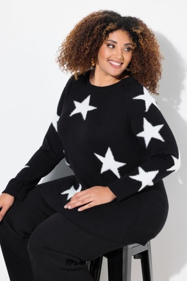 Ulla Popken Glitter Stars Soft Knit Sweater Black - Felpe & felpe con cappuccio - Felpe, Hoodie e Maglieria Calda