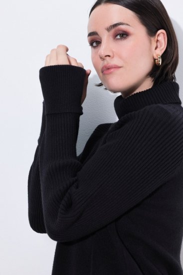 Ulla Popken Turtleneck Sweater with Ribbed Inserts Black - Felpe & felpe con cappuccio - Felpe, Hoodie e Maglieria Calda
