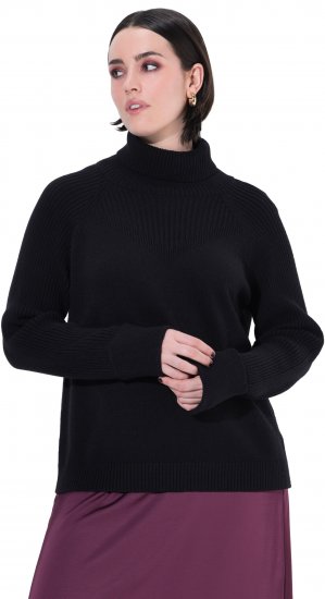Ulla Popken Turtleneck Sweater with Ribbed Inserts Black - Felpe & felpe con cappuccio - 