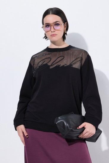 Ulla Popken Tulle Panel Sweatshirt Black - Felpe & felpe con cappuccio - Felpe, Hoodie e Maglieria Calda