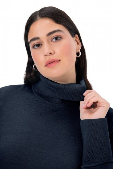 Ulla Popken Turtleneck Ribbed Trim Long Sleeve Sweater Navy - Felpe & felpe con cappuccio - Felpe, Hoodie e Maglieria Calda