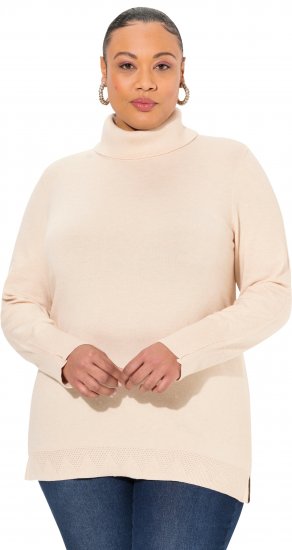 Ulla Popken Turtleneck Ribbed Trim Long Sleeve Sweater Nature Melange - Felpe & felpe con cappuccio - Felpe, Hoodie e Maglieria Calda