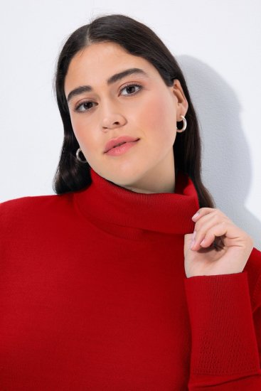 Ulla Popken Turtleneck Ribbed Trim Long Sleeve Sweater Salsa Red - Felpe & felpe con cappuccio - Felpe, Hoodie e Maglieria Calda