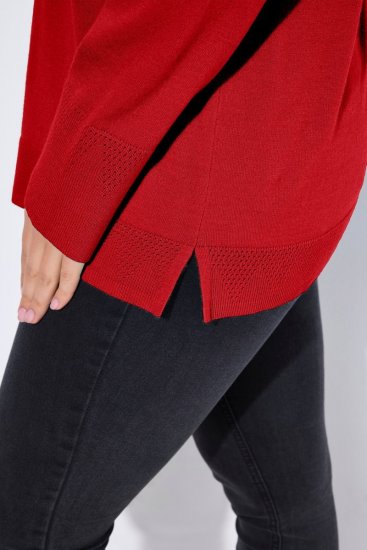 Ulla Popken Turtleneck Ribbed Trim Long Sleeve Sweater Salsa Red - Felpe & felpe con cappuccio - Felpe, Hoodie e Maglieria Calda