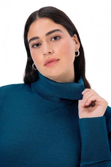 Ulla Popken Turtleneck Ribbed Trim Long Sleeve Sweater Cerulean - Felpe & felpe con cappuccio - Felpe, Hoodie e Maglieria Calda