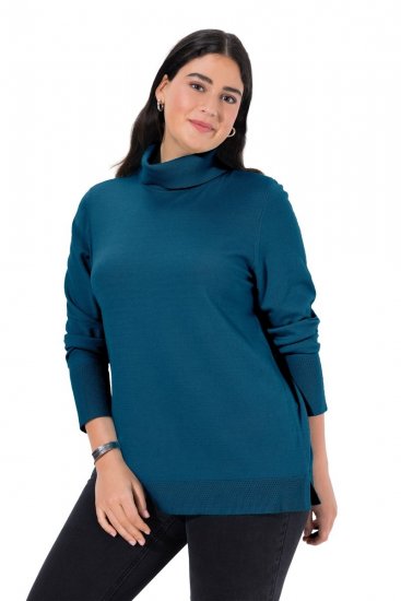 Ulla Popken Turtleneck Ribbed Trim Long Sleeve Sweater Cerulean - Felpe & felpe con cappuccio - Felpe, Hoodie e Maglieria Calda