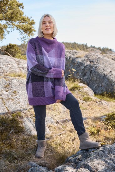 Ulla Popken Grand Check Long Sleeve Sweater Violet - Felpe & felpe con cappuccio - Felpe, Hoodie e Maglieria Calda
