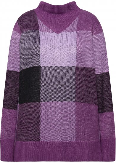 Ulla Popken Grand Check Long Sleeve Sweater Violet - Felpe & felpe con cappuccio - Felpe, Hoodie e Maglieria Calda