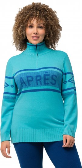 Ulla Popken Apres Ski Long Sleeve Troyer Collar Sweater Bright Turquoise - Felpe & felpe con cappuccio - 