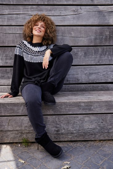 Ulla Popken Norwegian-Inspired Long Sleeve Knit Sweater Black - Ulla Popken - 