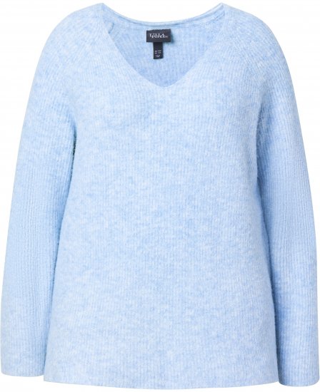 Ulla Popken Long Sleeve V-Neck Ribbed Knit Sweater Light Blue - Felpe & felpe con cappuccio - 