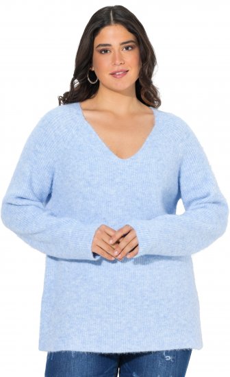 Ulla Popken Long Sleeve V-Neck Ribbed Knit Sweater Light Blue - Felpe & felpe con cappuccio - 