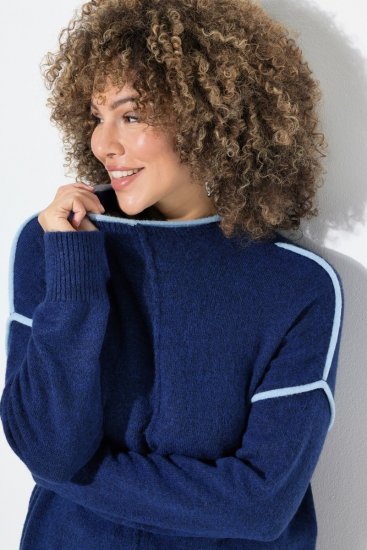 Ulla Popken Contrast Trim Long Sleeve Sweater Dark Blue - Felpe & felpe con cappuccio - Felpe, Hoodie e Maglieria Calda