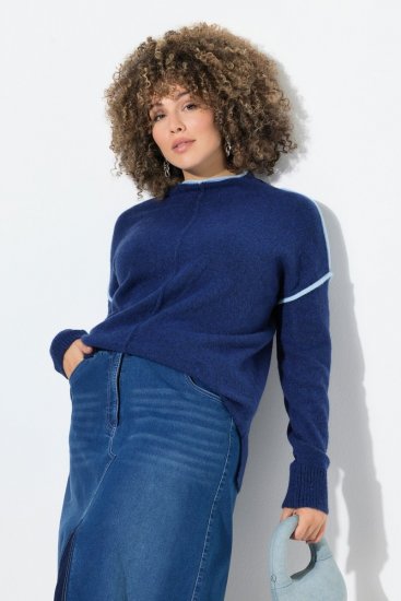 Ulla Popken Contrast Trim Long Sleeve Sweater Dark Blue - Felpe & felpe con cappuccio - Felpe, Hoodie e Maglieria Calda