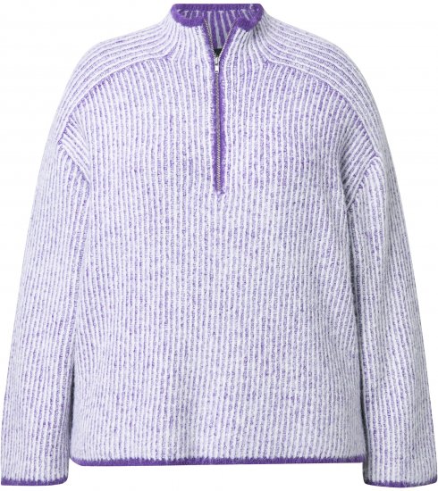 Ulla Popken Striped Knit Long Sleeve Troyer Collar Sweater Purple - Felpe & felpe con cappuccio - 