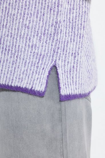 Ulla Popken Striped Knit Long Sleeve Troyer Collar Sweater Purple - Felpe & felpe con cappuccio - Felpe, Hoodie e Maglieria Calda