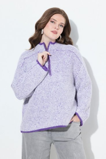 Ulla Popken Striped Knit Long Sleeve Troyer Collar Sweater Purple - Felpe & felpe con cappuccio - Felpe, Hoodie e Maglieria Calda