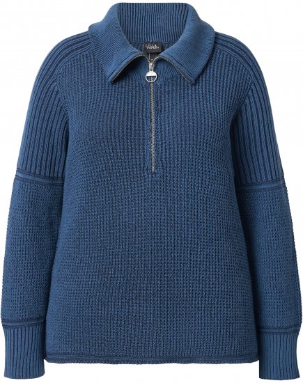 Ulla Popken Two-Tone Mixed Knit Troyer Collar Sweater Navy - Felpe & felpe con cappuccio - Felpe, Hoodie e Maglieria Calda