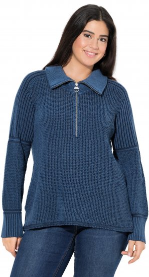 Ulla Popken Two-Tone Mixed Knit Troyer Collar Sweater Navy - Felpe & felpe con cappuccio - Felpe, Hoodie e Maglieria Calda
