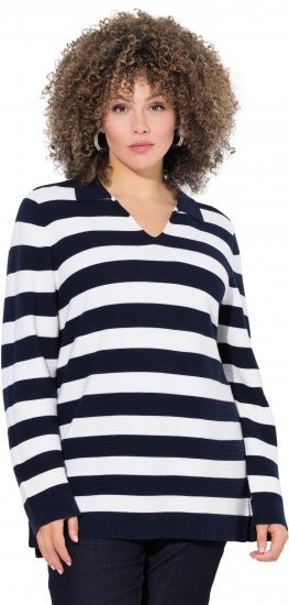 Ulla Popken Striped Polo Collar Long Sleeve Sweater Navy - Felpe & felpe con cappuccio - 