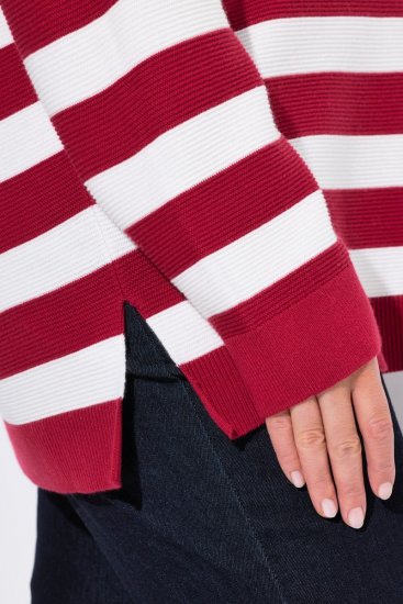 Ulla Popken Striped Polo Collar Long Sleeve Sweater Ruby Red - Felpe & felpe con cappuccio - Felpe, Hoodie e Maglieria Calda