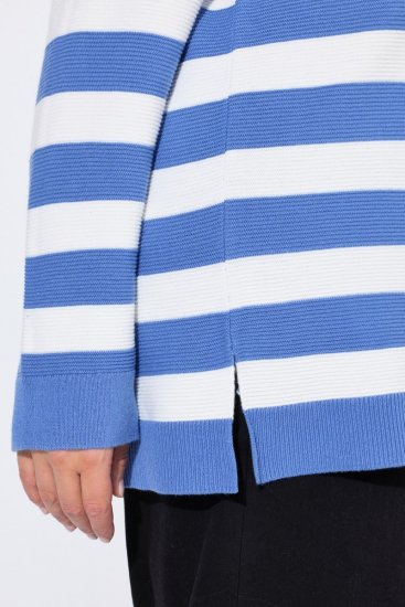 Ulla Popken Striped Polo Collar Long Sleeve Sweater Aegean Blue - Felpe & felpe con cappuccio - Felpe, Hoodie e Maglieria Calda