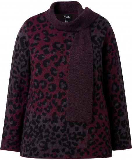 Ulla Popken Leopard Print Scarf Sweater Dark Ruby - Felpe & felpe con cappuccio - Felpe, Hoodie e Maglieria Calda
