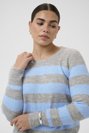 Kaffe Curve Niela Maglione a righe Grigio chiaro/Blu - Pullover e cardigan - 