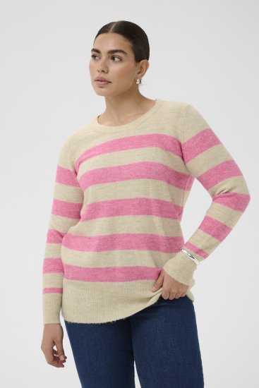 Kaffe Curve Niela Maglione a righe Grigio piuma/Rosa mélange - Pullover e cardigan - 