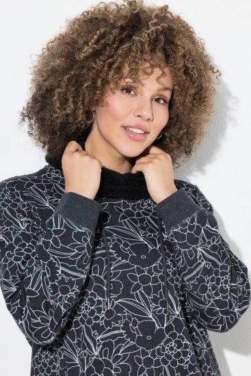Ulla Popken Teddy Collar Printed Sweatshirt Black - Felpe & felpe con cappuccio - Felpe, Hoodie e Maglieria Calda