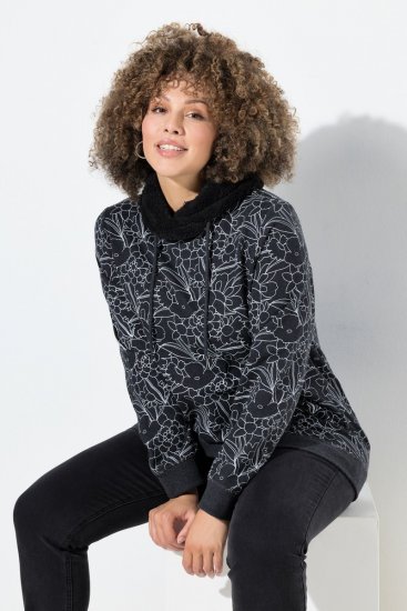 Ulla Popken Teddy Collar Printed Sweatshirt Black - Felpe & felpe con cappuccio - Felpe, Hoodie e Maglieria Calda
