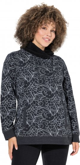 Ulla Popken Teddy Collar Printed Sweatshirt Black - Felpe & felpe con cappuccio - Felpe, Hoodie e Maglieria Calda