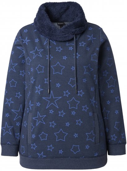 Ulla Popken Teddy Collar Printed Sweatshirt Navy - Felpe & felpe con cappuccio - Felpe, Hoodie e Maglieria Calda