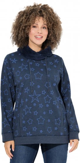 Ulla Popken Teddy Collar Printed Sweatshirt Navy - Felpe & felpe con cappuccio - Felpe, Hoodie e Maglieria Calda