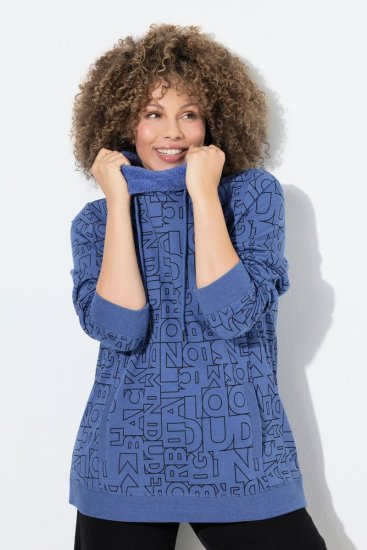 Ulla Popken Teddy Collar Printed Sweatshirt Atlantic Blue - Felpe & felpe con cappuccio - Felpe, Hoodie e Maglieria Calda