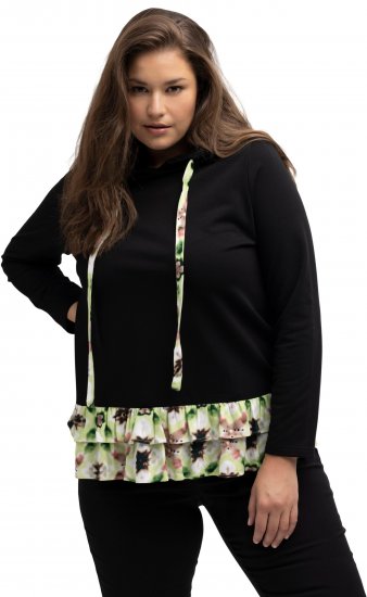 Ulla Popken Ruffle Hem A-line Fit Hooded Sweatshirt Black - Felpe & felpe con cappuccio - 