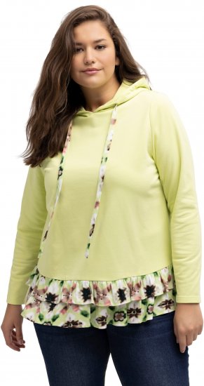 Ulla Popken Ruffle Hem A-line Fit Hooded Sweatshirt Lime Green - Felpe & felpe con cappuccio - 