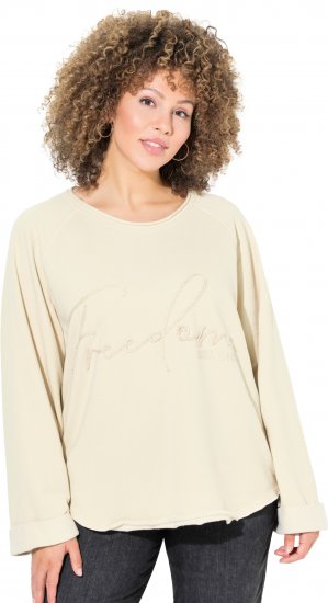 Ulla Popken Embroidered Freedom Rolled Edge Sweatshirt Sand - Felpe & felpe con cappuccio - Felpe, Hoodie e Maglieria Calda