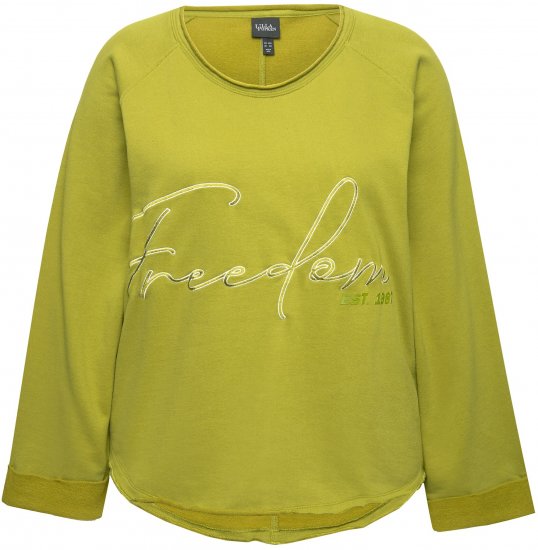 Ulla Popken Embroidered Freedom Rolled Edge Sweatshirt Avocado Green - Felpe & felpe con cappuccio - Felpe, Hoodie e Maglieria Calda