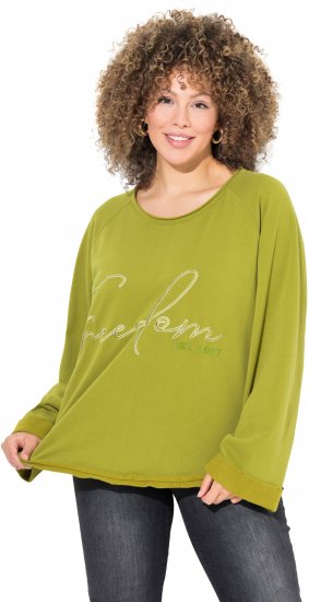 Ulla Popken Embroidered Freedom Rolled Edge Sweatshirt Avocado Green - Felpe & felpe con cappuccio - Felpe, Hoodie e Maglieria Calda