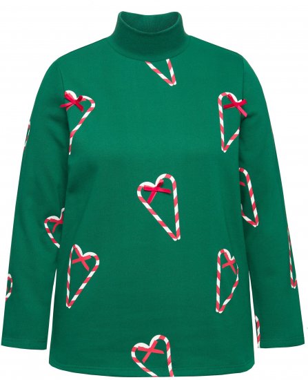 Ulla Popken Candy Cane Graphic Sweatshirt Meadow Green - Felpe & felpe con cappuccio - 