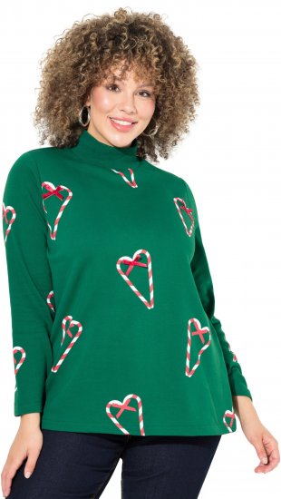 Ulla Popken Candy Cane Graphic Sweatshirt Meadow Green - Felpe & felpe con cappuccio - 