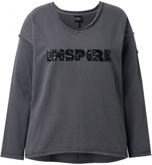 Ulla Popken Inspire Lettering V-Neck Sweatshirt Graphite Grey - Felpe & felpe con cappuccio - 