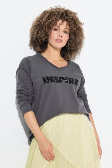 Ulla Popken Inspire Lettering V-Neck Sweatshirt Graphite Grey - Felpe & felpe con cappuccio - Felpe, Hoodie e Maglieria Calda